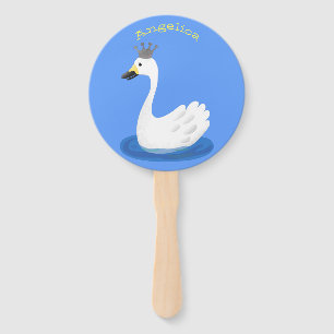 Éventail Cute cygne blanc avec dessin de la couronne