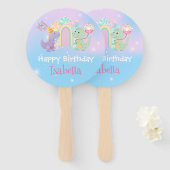 Éventail Cute Dinosaur Unicorn Rainbow ballon Anniversaire (Devant et derrière)