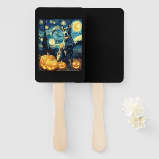 Éventail Cute Great Dane Dog Halloween Jack O Lantern Pumpk (Devant et derrière)