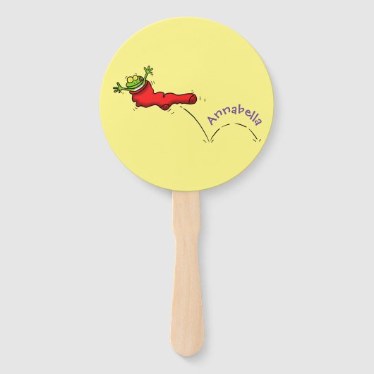 Éventail Cute grenouille dans une chaussette rouge saut de  (Devant)