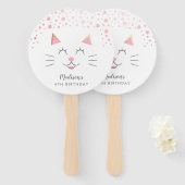 Éventail Cute rose Kitty Chat Anniversaire (Devant et derrière)