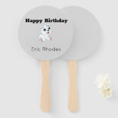 Éventail Cute white polar bear on gray birthday (Devant et derrière)