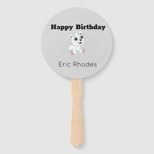 Éventail Cute white polar bear on gray birthday (Devant)