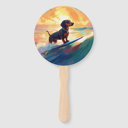 Éventail Dachshund Beach Surf Peinture (Devant)