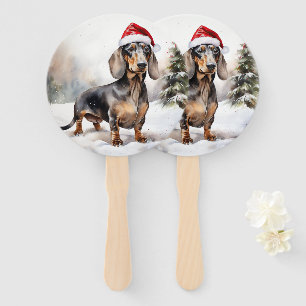 Éventail Dachshund Chien dans la neige Noël