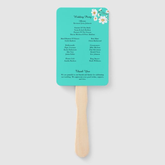 Éventail Daisies romantiques Floral Turquoise Programme de  (Dos)