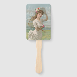 Éventail Dame de tennis victorienne avec chapeau à fleurs A
