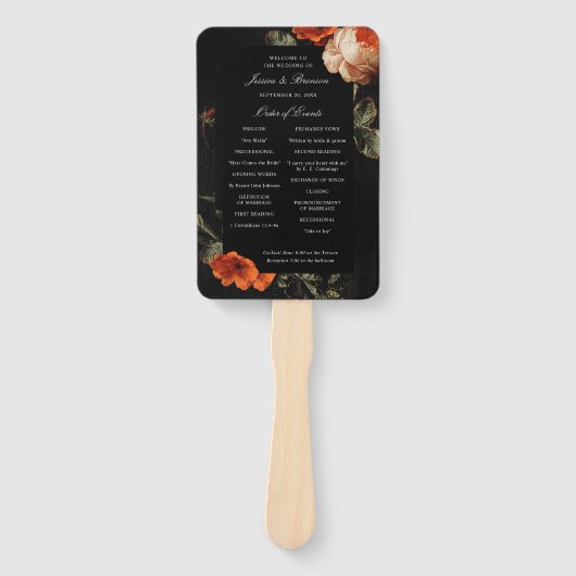 Éventail Dark Romantic Floral Rose Programme de mariage née (Devant)