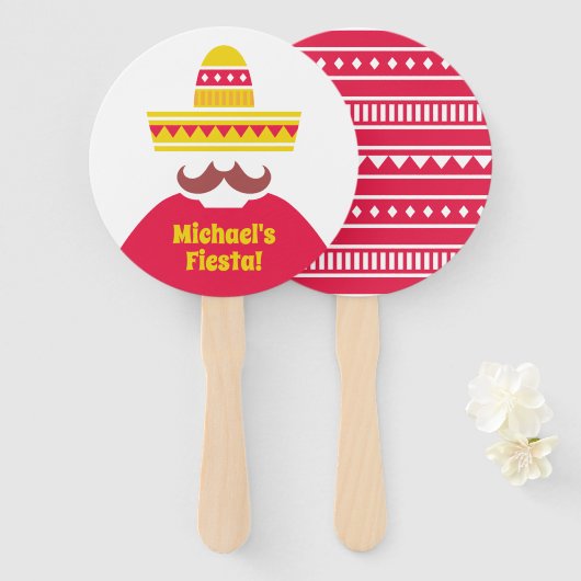 Éventail de fête Mexicain avec Moustache et Chapea (Devant et derrière)