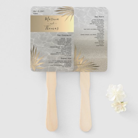 Éventail de main de programme de mariage de plage (Devant et derrière)