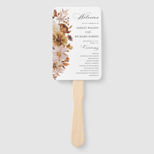 Éventail de main de programme de mariage Feuilles (Devant)