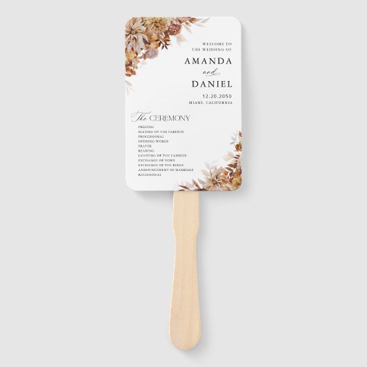 Éventail de main de programme de mariage Feuilles (Devant)