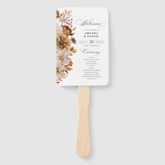 Éventail de main de programme de mariage Feuilles (Devant)