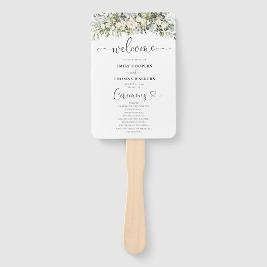 Éventail de main de programme de mariage floral bl (Devant)