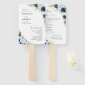 Éventail de main de programme de mariage floral bl (Devant et derrière)