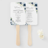 Éventail de main de programme de mariage floral bl (Devant et derrière)