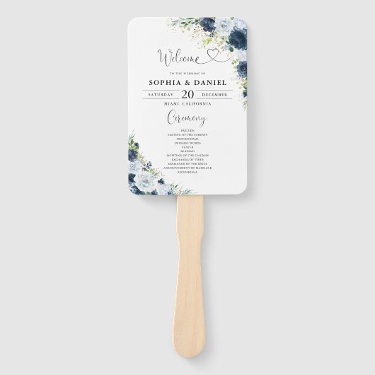 Éventail de main de programme de mariage floral bl (Devant)