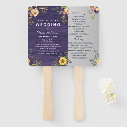 Éventail de main de programme de mariage floral vi (Devant et derrière)