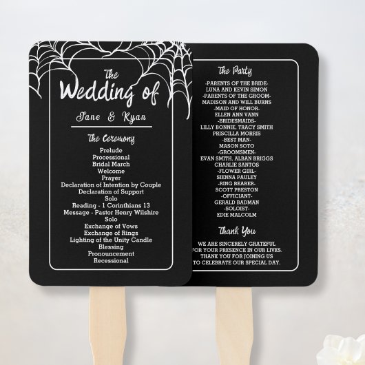 Éventail de main de programme de mariage gothique