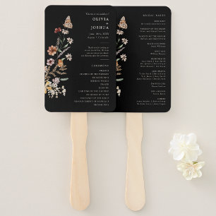 Éventail de main de programme de mariage noir
