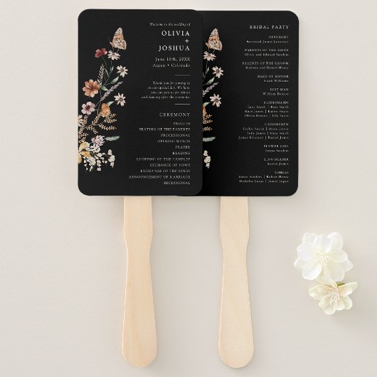 Éventail de main de programme de mariage noir