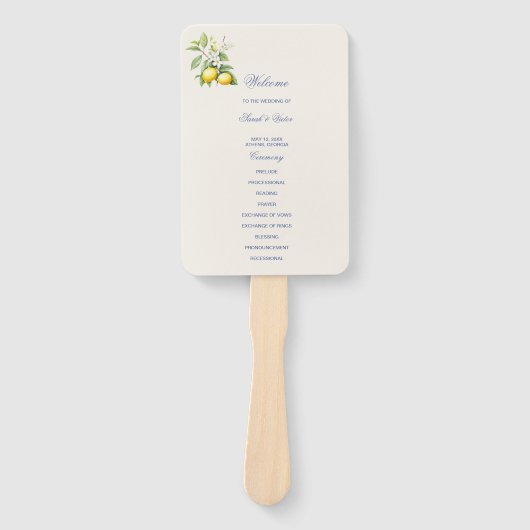 Éventail de main pour programme de mariage au citr (Devant)