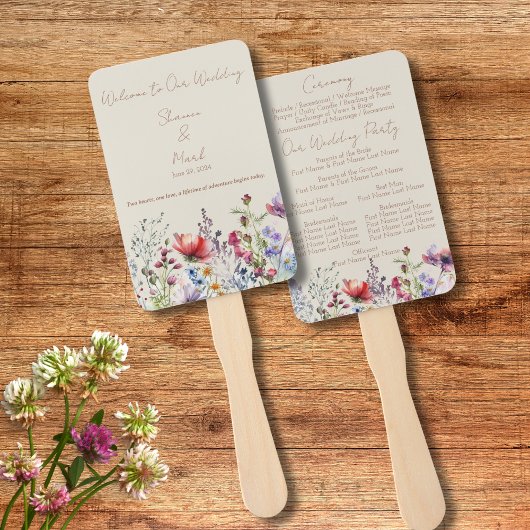 Éventail de main pour programme de mariage de jard