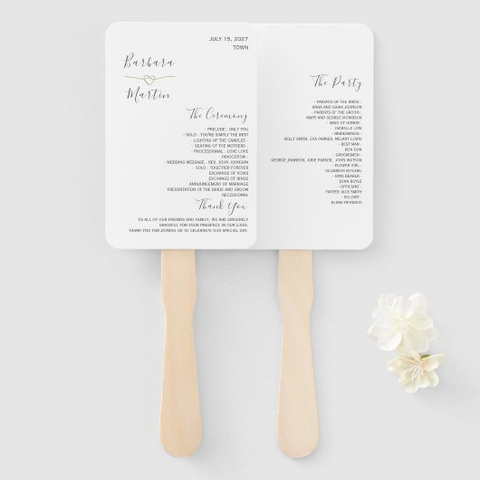 Éventail de main pour programme de mariage minimal (Devant et derrière)