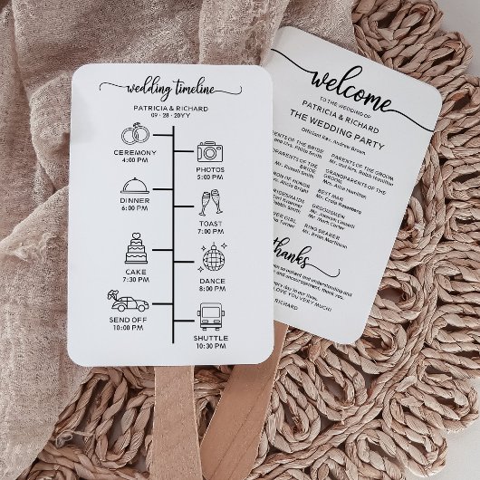 Éventail de main pour programme de mariage minimal
