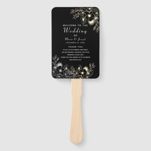 Éventail de main pour programme de mariage noir (Devant)