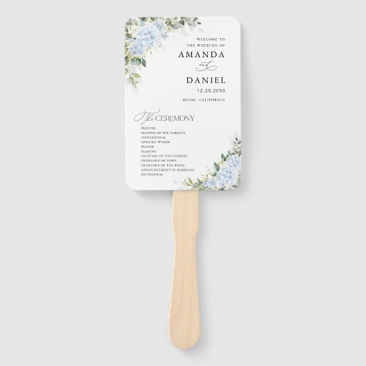 Éventail de mariage à main avec fleurs d'hortensia (Devant)