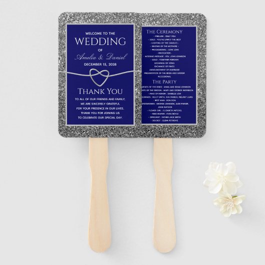 Éventail de mariage bleu royal (Devant et derrière)