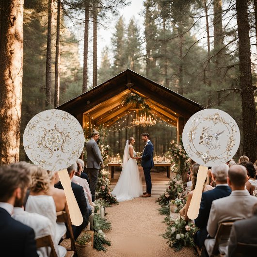 Éventail de mariage de jardin colibri blanc
