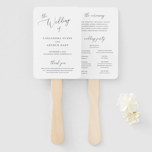 Éventail de mariage élégant simple blanc classique (Devant et derrière)