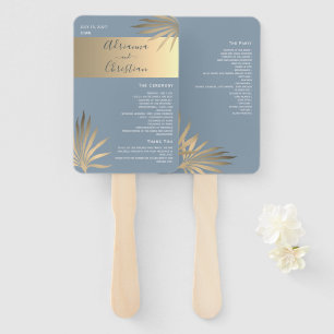 Éventail de mariage en or et bleu poussiéreux