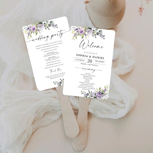 Éventail de mariage floral violet élégant