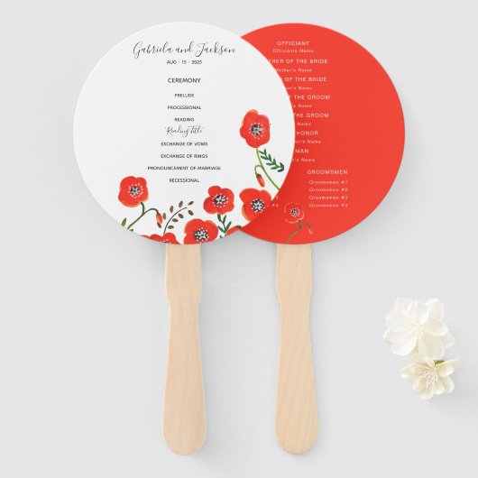 Éventail de mariage printanier avec coquelicots ro (Devant et derrière)