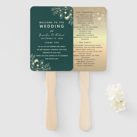 Éventail de mariage vert émeraude (Devant et derrière)