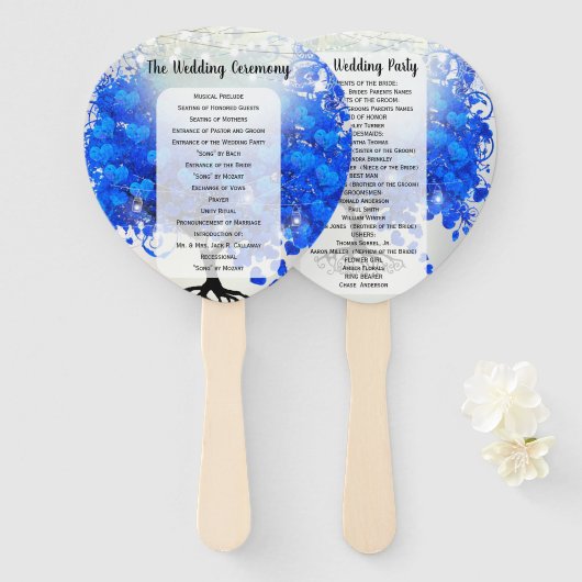 Éventail de programme de mariage à feuilles en for (Devant et derrière)