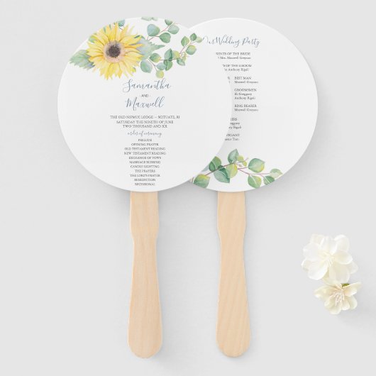 Éventail de programme de mariage à l'aquarelle de (Devant et derrière)