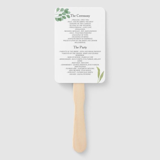 Éventail de programme de mariage botanique vert sa (Dos)