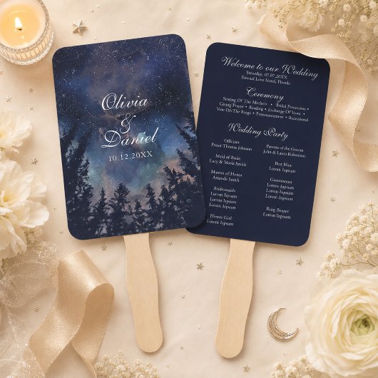 Éventail de programme de mariage céleste de la for