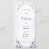 Éventail de programme de mariage floral bleu pouss (Devant)