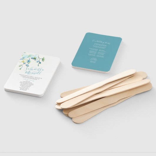 Éventail de programme de mariage floral bleu tropi (Non-assemblé)