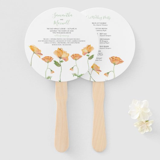 Éventail de programme de mariage floral orange (Devant et derrière)