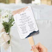 Éventail de programme de mariage rose, or et marin