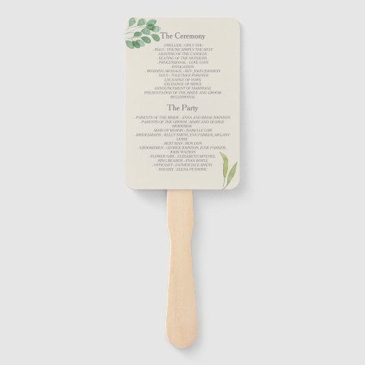 Éventail de Programme de Mariage Vert et Or (Dos)