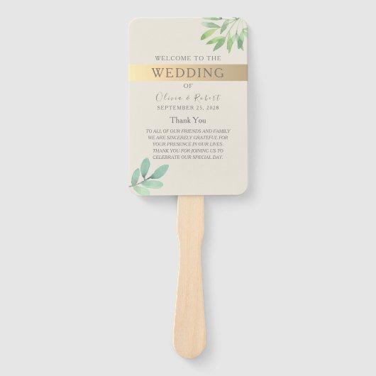 Éventail de Programme de Mariage Vert et Or (Devant)