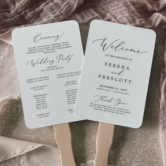 Éventail Delicate Black Calligraphy Wedding Party Program