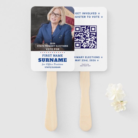Éventail Democratic Party Campaign Personalized QR & Photo (Devant et derrière)